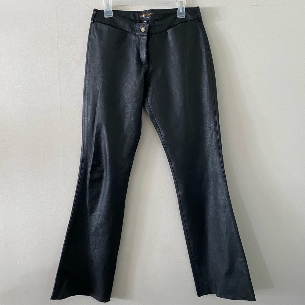 Leather moto pants with kick flare